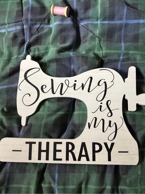 Sewing Is My Therapy Wooden Wall Art - White and Black